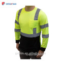 Yellow Or Orange ANSI Reflective Hi Vis High Visibility Long Sleeve Safety T-shirt With Chest Pocket